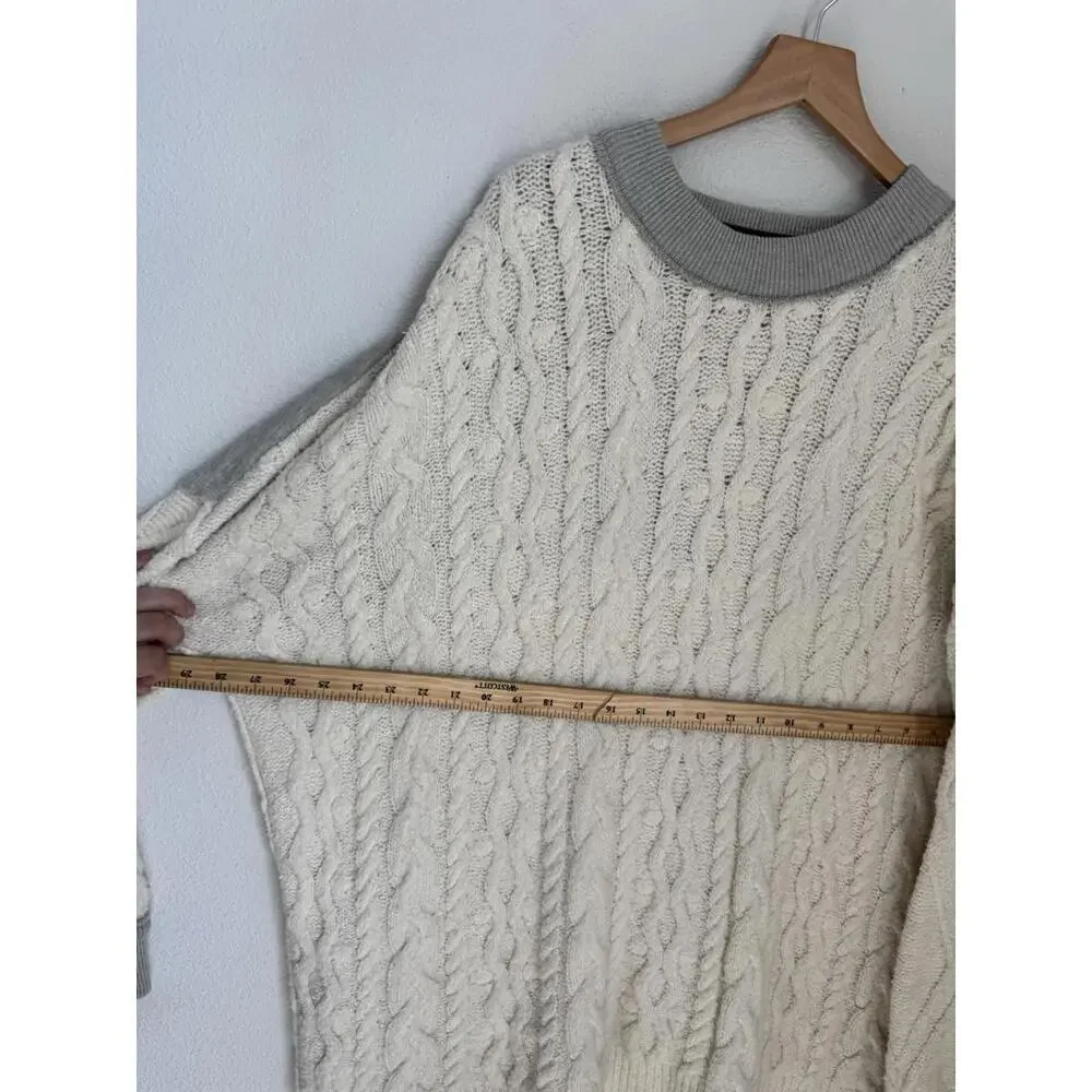 Free People‎ Olympia Tunic Sweater Cable Knit Oversized Comfy Boho White Gray S